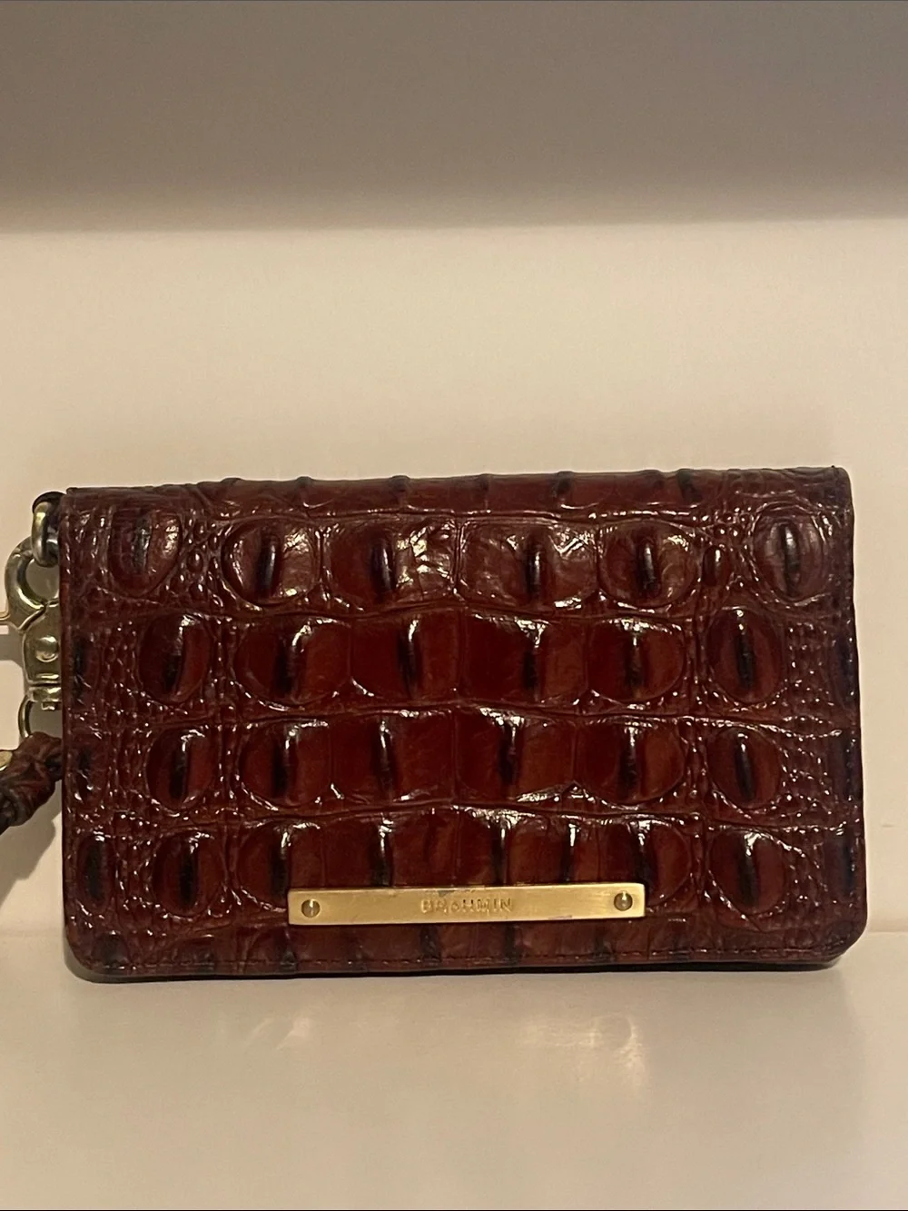 Brahmin Croc-Embossed Leather Wristlet in Deep Burgundy